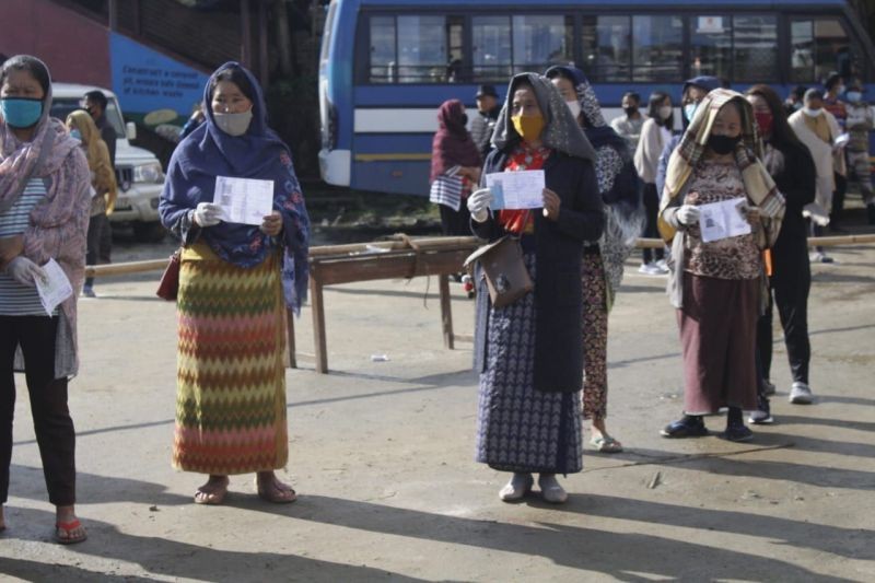 Women voters stand in line at a polling station in 14 Southern Angami-I Assembly Constituency on November 3. (Morung Photo: For representational purpose only)